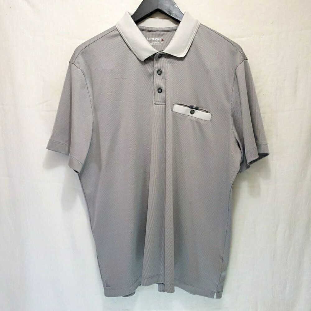Untuckit Polo Shirt Mens XL Gray Rugby Casual Pocket Short Sleeve